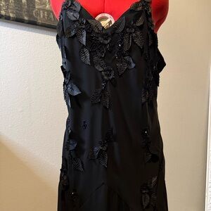 R&M Richards Black Floral Appliqué Asymmetrical Hem Dress size Large